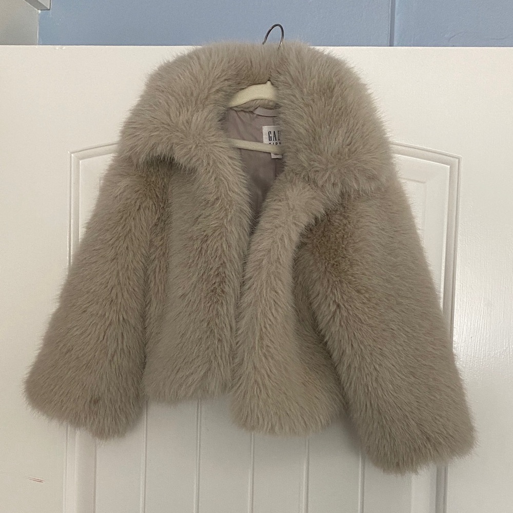 GAP Kids Plush Faux Fur Coat - Taupe